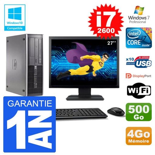 Computadora HP Elite 6200 SFF - Pantalla de 27", Procesador Intel i7-2600, 4GB de RAM, Disco duro de 500GB, Grabadora de DVD, WiFi