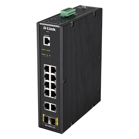 D-Link DIS 200G-12S Managed Switch - 10x Gigabit Ethernet + 2x SFP Ports, DIN Rail Mount, Wall Mountable
