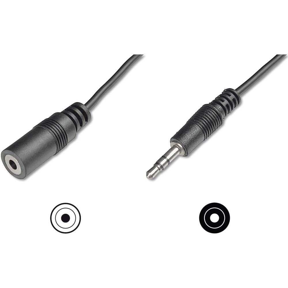 Assmann Audio Cable Extension - 3.5mm Stereo Female to Male - 5m - Shielded - Black