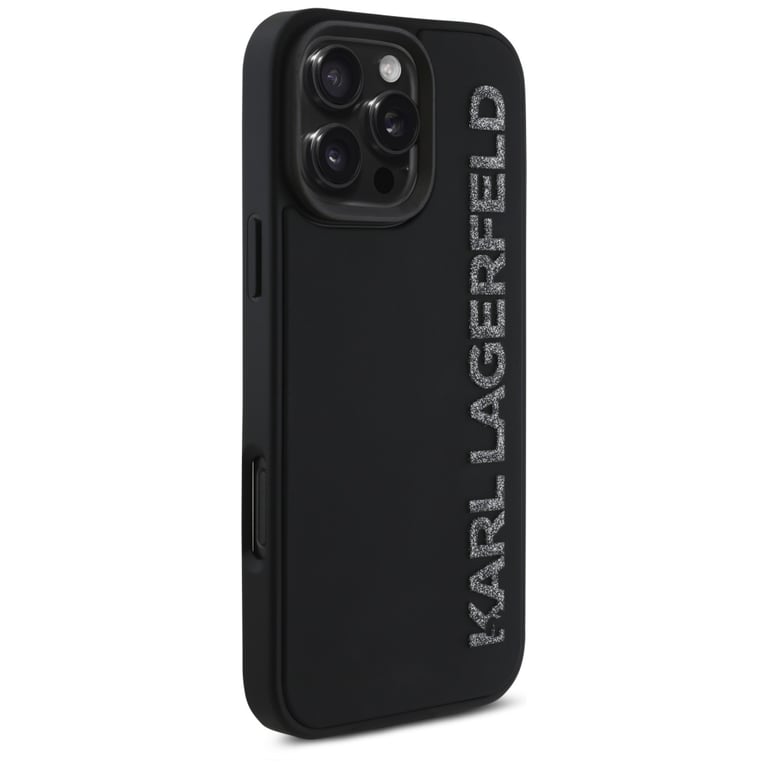 Estuche Karl Lagerfeld HC 3D de goma brillante extendido para iPhone 16 Pro negro - Nuevo