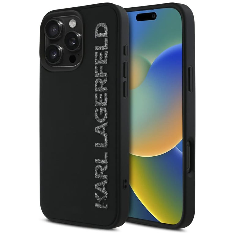 Estuche Karl Lagerfeld HC 3D de goma brillante extendido para iPhone 16 Pro negro - Nuevo