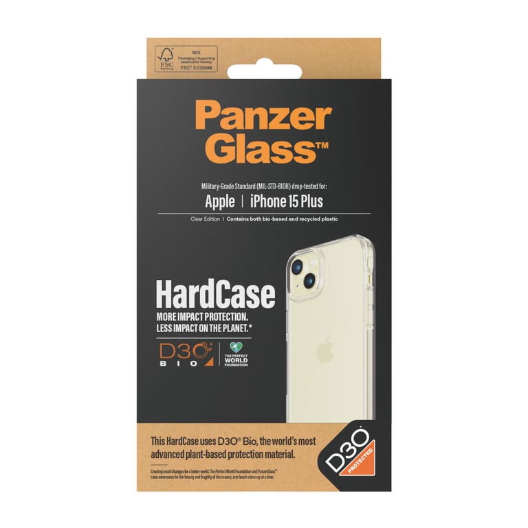 Fundas de telefonos PanzerGlass® con D3O® transparente para iPhone 15 Plus