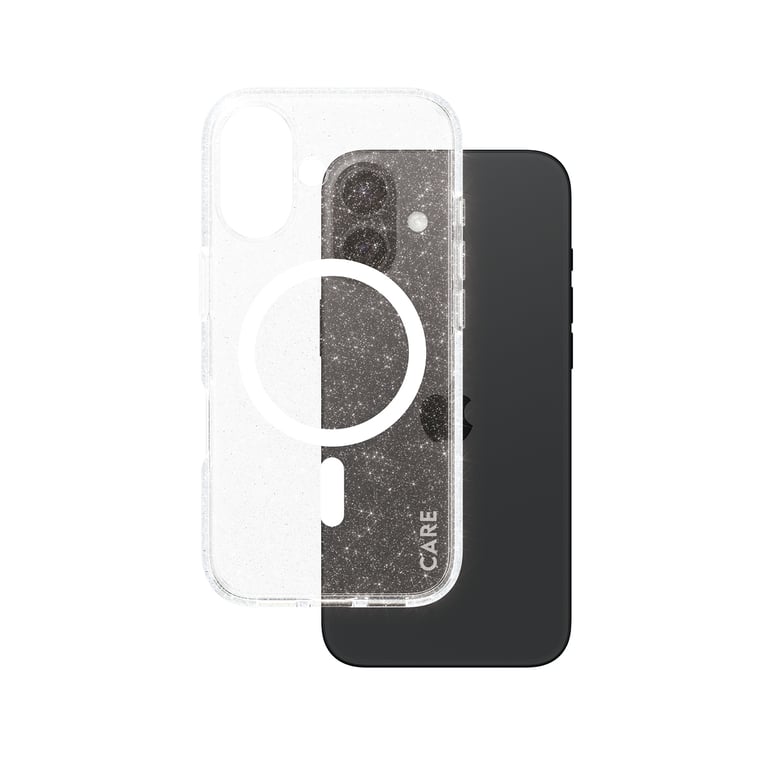 Caja Panzer Glass CARE™ Star Lit con funda blanca MagSafe para iPhone 16