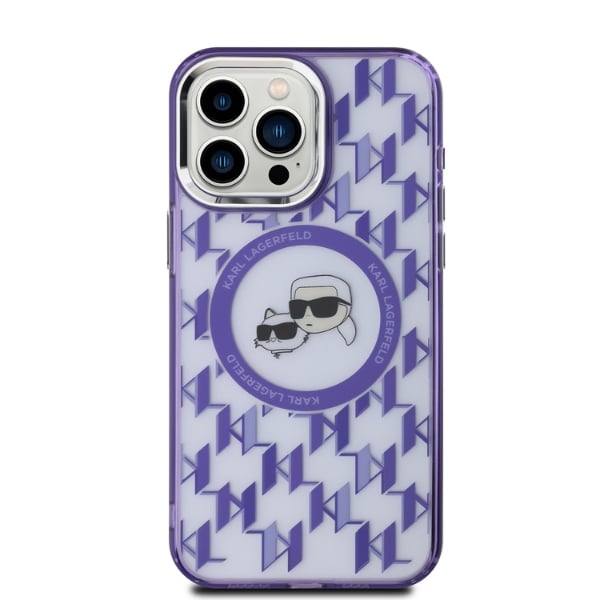 Estuche Duro de Karl Lagerfeld para iPhone 15 Pro Max 6.7 Pulgadas - Violeta Monograma IML con MagSafe