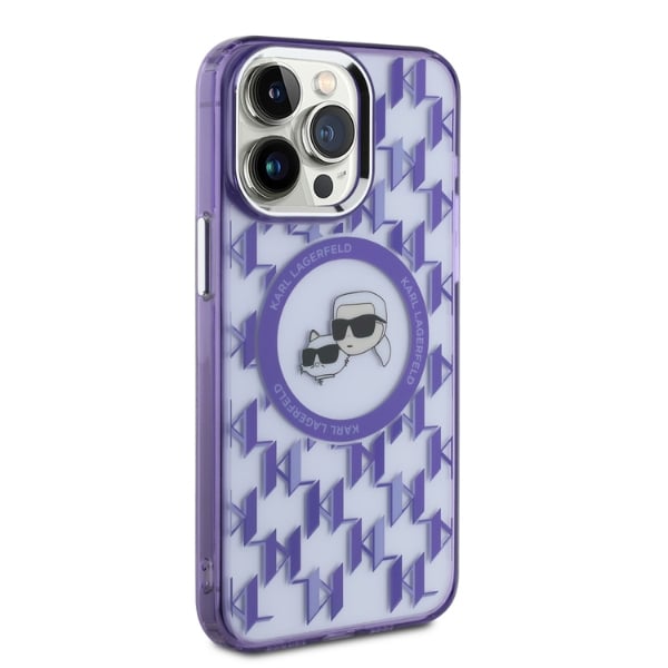 Estuche Duro de Karl Lagerfeld para iPhone 15 Pro Max 6.7 Pulgadas - Violeta Monograma IML con MagSafe