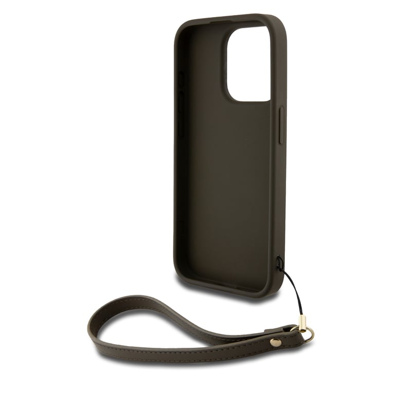 Fundas para iPhone 14 Pro con logotipo metálico y correa para el muñeca marrón de DKNY