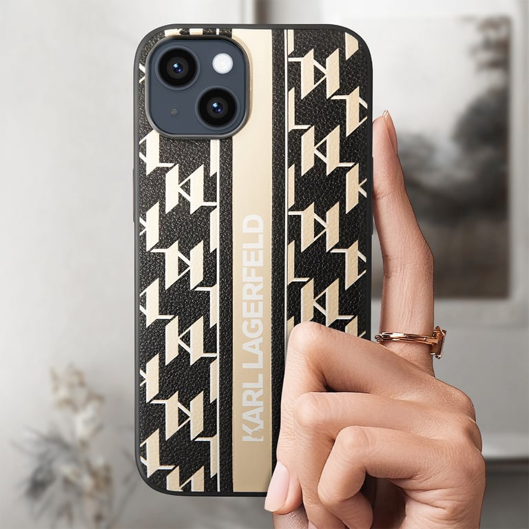 Fundas para Apple iPhone 14 Plus de Karl Lagerfeld con rayas Monograma - Negro