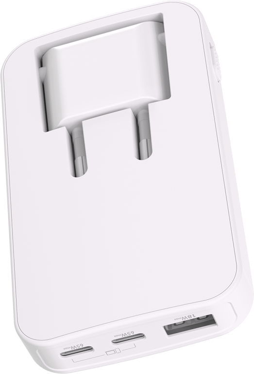 Cargador de pared plegable Force Power Lite 65W USB-A + 2 USB-C con PD, blanco + Garantía de por vida - Nuevo