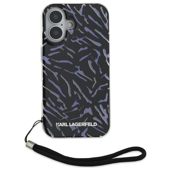 Fundas de Karl Lagerfeld para iPhone 16 Plus 6.7 - Estampado de cebra púrpura duro con cordón - Nuevo