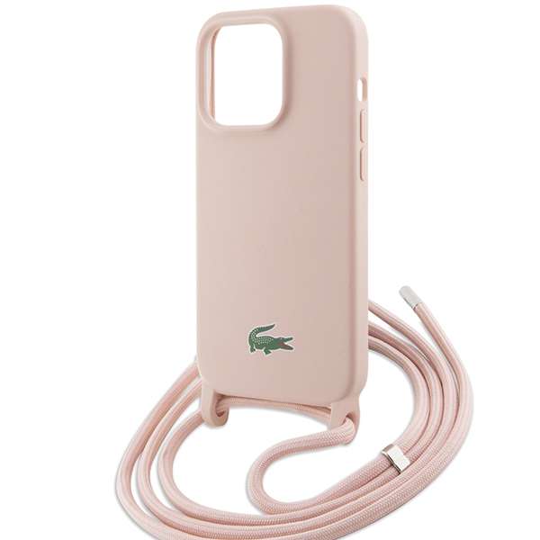 Fundas Lacoste para iPhone 15 Pro Max 6.7 - Estuche rígido de silicona rosa con cordón