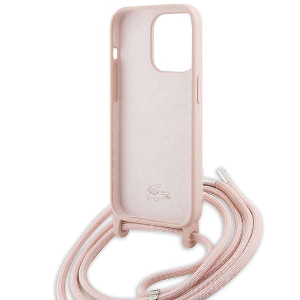 Fundas Lacoste para iPhone 15 Pro Max 6.7 - Estuche rígido de silicona rosa con cordón