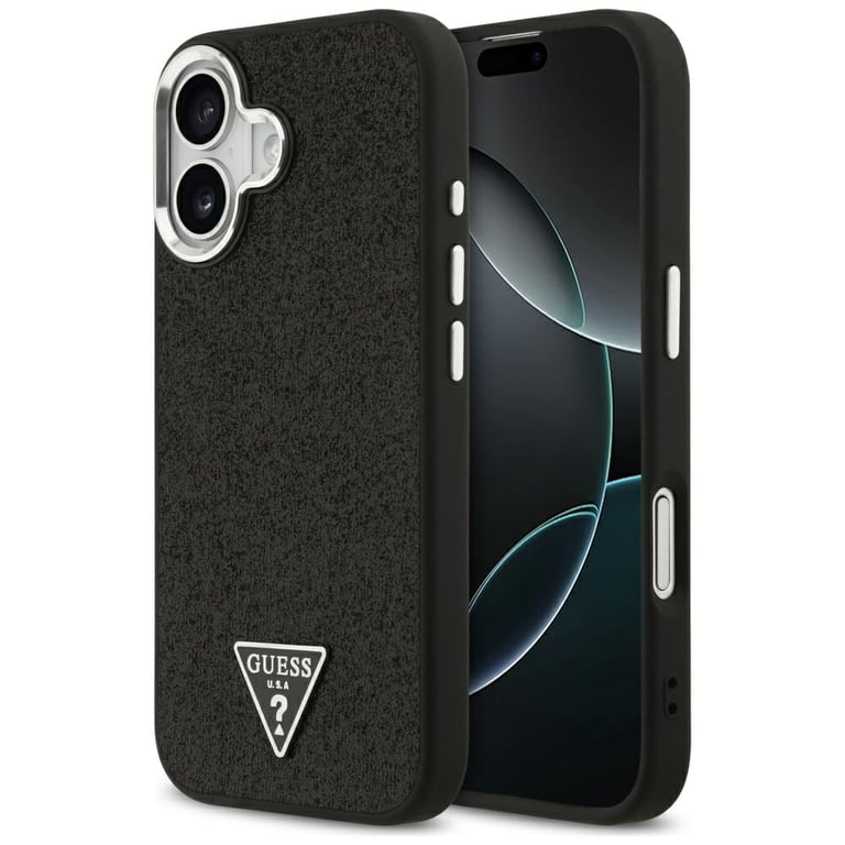 Estuche Guess MagSafe para iPhone 17 - Negro con logotipo de triángulo brillante