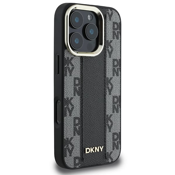 Estuche rígido DKNY para iPhone 16 Pro 6.3 Negro con patrón de cuadros Magsafe - Nuevo