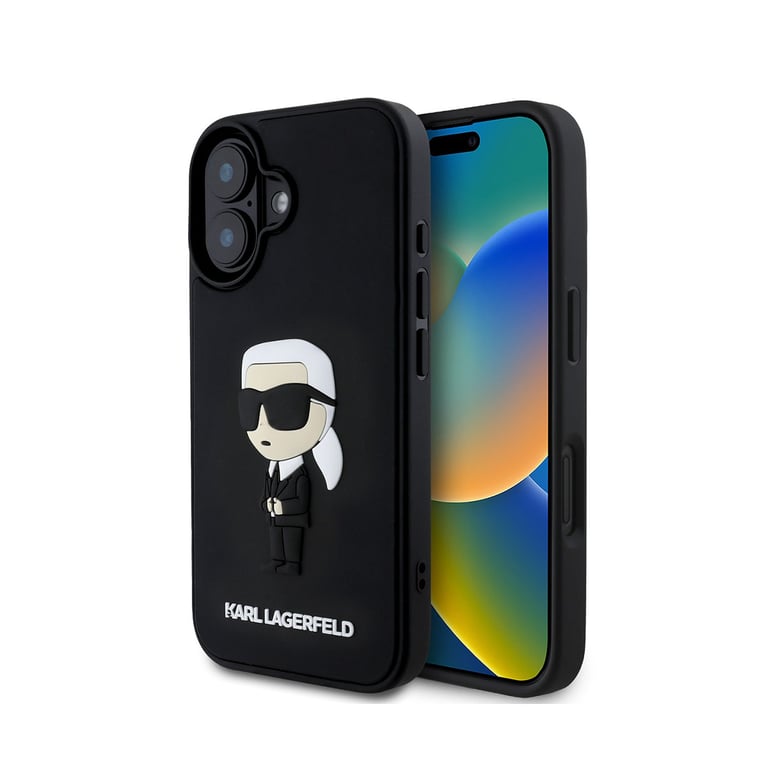 Fundas de silicona Karl Lagerfeld para iPhone 16 - Rubber Ikonik 3D antiadherente Negro