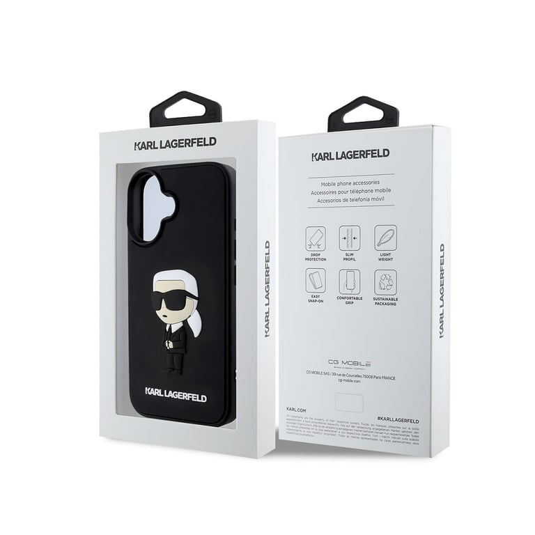 Fundas de silicona Karl Lagerfeld para iPhone 16 - Rubber Ikonik 3D antiadherente Negro