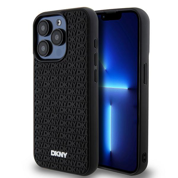 Fundas de teléfono rígido DKNY para iPhone 15 Pro Max 6.7 pulgadas - Negro patrón de goma repetido 3D