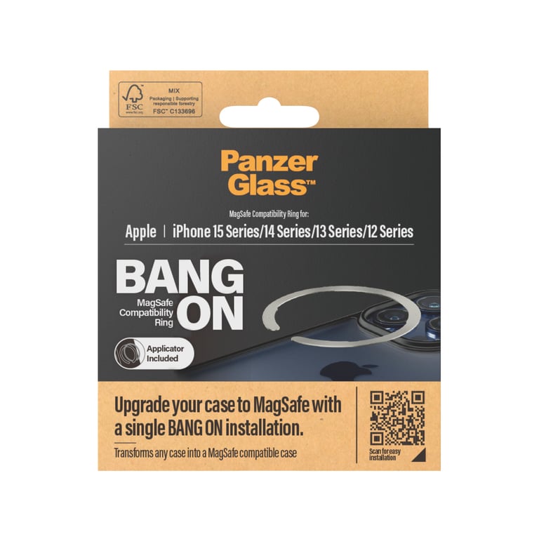 Anillo PanzerGlass Bang On Compatibilidad MagSafe para iPhone 16-12 - Protector de pantalla