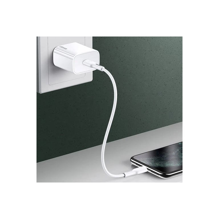 Cargador de pared USB-C rápido de 20W PD - Blanco - Usams, compatible con iPhone 15/14/13/12/11 Pro Max/X/XS/XR/8/7/6S Plus/Mini SE, iPad, Samsung - Nuevo