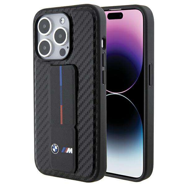 Caja dura BMW para iPhone 15 Pro 6.1 - Negra Grip Stand Smooth & Carbon - Nueva