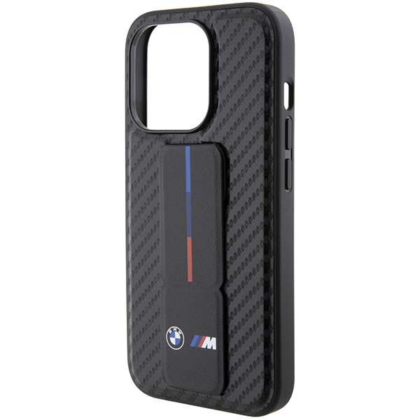 Caja dura BMW para iPhone 15 Pro 6.1 - Negra Grip Stand Smooth & Carbon - Nueva