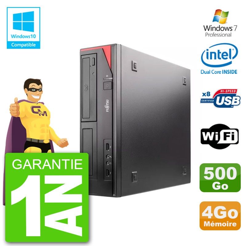 Ordinateur de bureau Fujitsu Esprimo E520 DT - Processeur Intel Core i3-3220, 4 Go de RAM, 500 Go SSD, Gravure DVD, Wi-Fi, Windows 7 Pro