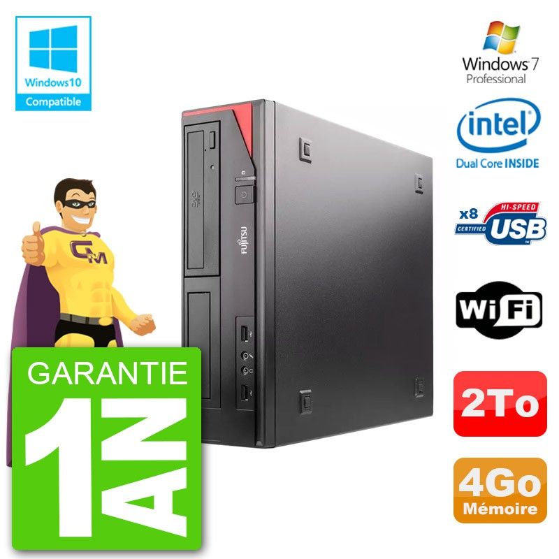 Fujitsu Esprimo E520 DT - Desktop PC with Intel G3220, 4GB RAM, 2TB HDD, DVD Burner, WiFi, Windows 7 Pro