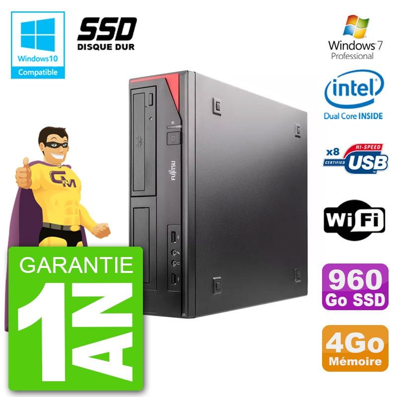 Fujitsu Esprimo E520 DT Desktop PC - Intel Core i3-3220, 4GB RAM, 960GB SSD, DVD Drive, WiFi, Windows 7 Pro