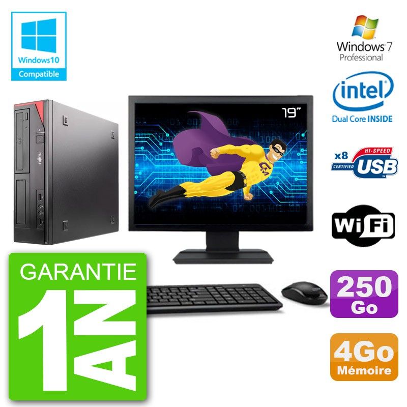 Fujitsu Esprimo E520 Desktop PC 19-Inch Screen, Intel G3220 4GB RAM, 250GB Hard Drive, DVD Burner, WiFi, Windows 7 Pro