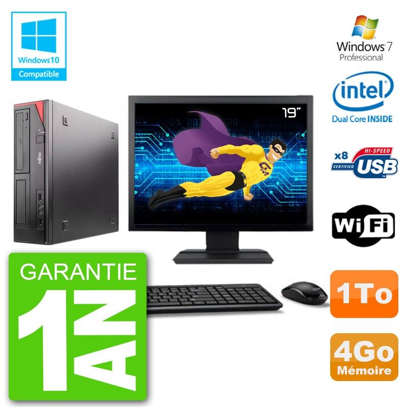 Fujitsu Esprimo E520 Desktop PC 19-inch Screen, Intel G3220 4GB RAM, 1TB HDD, DVD Burner, WiFi, Windows 7 Pro