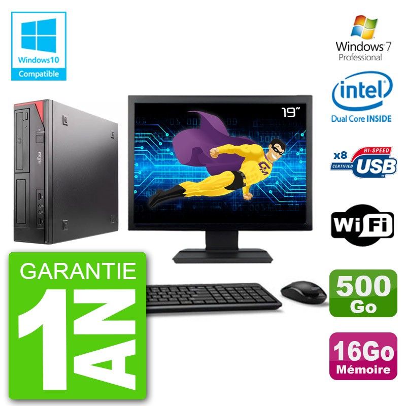 Fujitsu Esprimo E520 Desktop PC - 19-inch Screen, Intel G3220 3.0GHz, 16GB RAM, 500GB Hard Drive, DVD Burner, WiFi, Windows 7 Pro