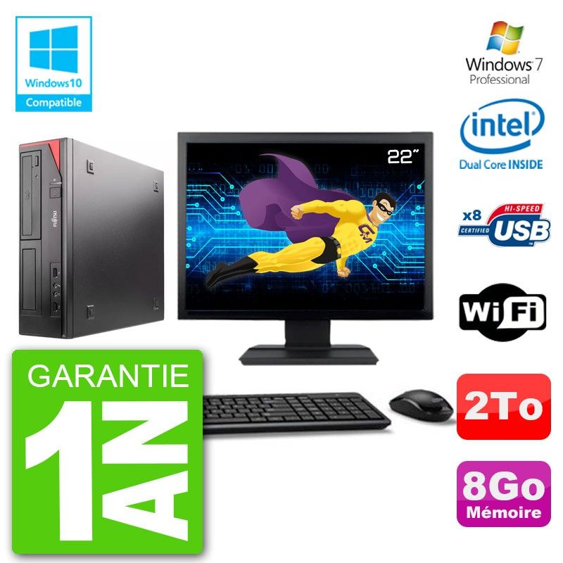 Fujitsu Esprimo E520 22-Inch Desktop PC - Intel Dual-Core G3220, 8GB RAM, 2TB HDD, DVD Burner, WiFi