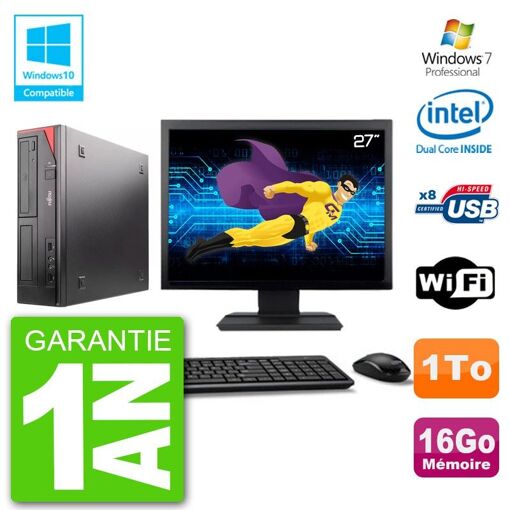 Fujitsu Esprimo E520 Desktop PC - 27" Screen, Intel Core i3-4170, 16GB RAM, 1TB HDD, DVD Drive, WiFi, Windows 7 Pro