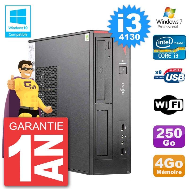 Ordinateur de bureau Fujitsu Esprimo E520 DT i3-4130 4 Go RAM 250 Go HDD Graveur DVD Wi-Fi Windows 7