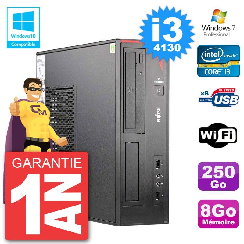 Ordinateur de bureau Fujitsu Esprimo E520 DT - i3-4130, 8 Go de RAM, disque dur 250 Go, lecteur DVD, Wi-Fi, Windows 7 Pro