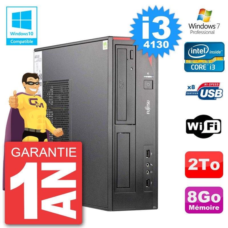 Ordinateur de bureau Fujitsu Esprimo E520 DT i3-4130 8 Go RAM 2 To HDD Graveur DVD Wi-Fi Windows 7