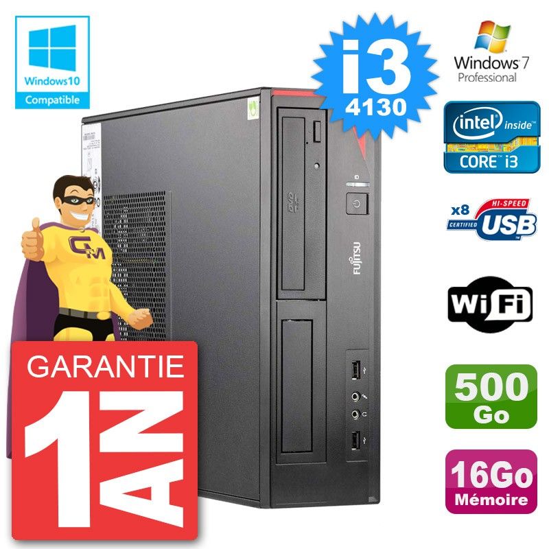 Ordinateur de bureau Fujitsu Esprimo E520 DT - i3-4130, 16 Go de RAM, 500 Go HDD, Lecteur DVD, Wi-Fi, Windows 7 Pro