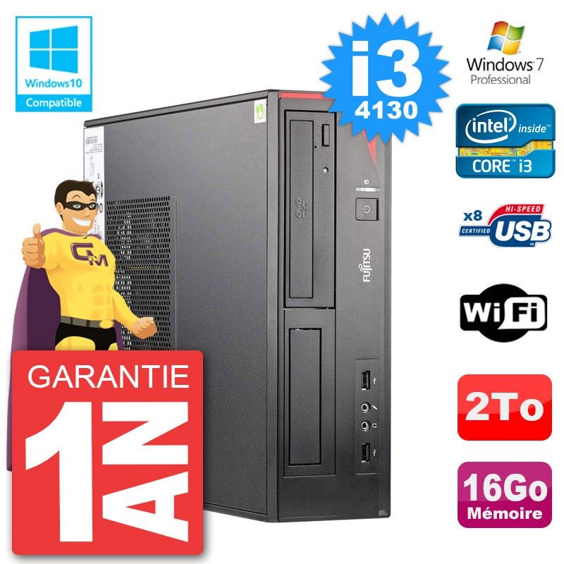 Ordinateur de bureau Fujitsu Esprimo E520 DT - i3-4130, 16 Go de RAM, disque dur 2 To, lecteur de DVD, Wi-Fi, Windows 7 Pro