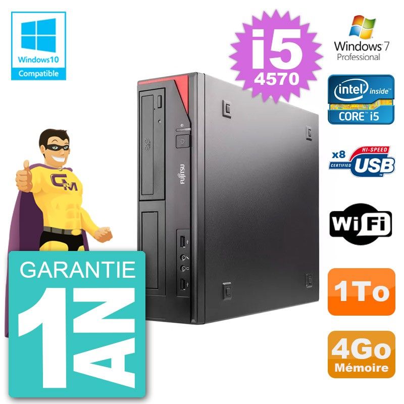 Fujitsu Esprimo E520 DT Desktop Computer - i5-4570, 4GB RAM, 1TB HDD, DVD Burner, WiFi, Windows 7 Pro