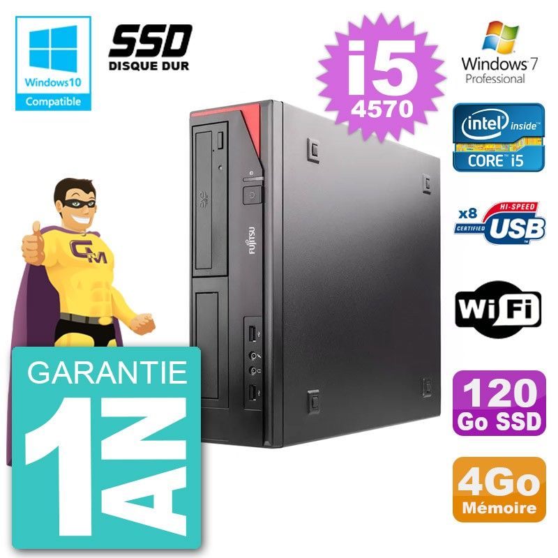 Fujitsu Esprimo E520 DT Desktop Computer - i5-4570, 4GB RAM, 120GB SSD, DVD Burner, WiFi, Windows 7 Pro