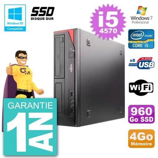 Fujitsu Esprimo E520 DT Desktop PC - i5-4570, 4GB RAM, 960GB SSD, DVD Burner, WiFi, Windows 7 Pro