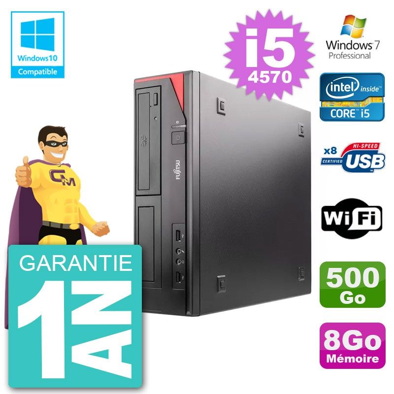 Ordinateur de bureau Fujitsu Esprimo E520 DT - i5-4570, 8 Go de RAM, 500 Go HDD, Graveur DVD, WiFi, Windows 7 Pro