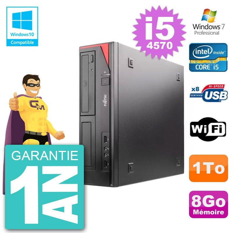 Ordinateur de bureau Fujitsu Esprimo E520 DT - i5-4570, 8 Go de RAM, 1 To HDD, lecteur DVD, Wi-Fi, Windows 7 Pro
