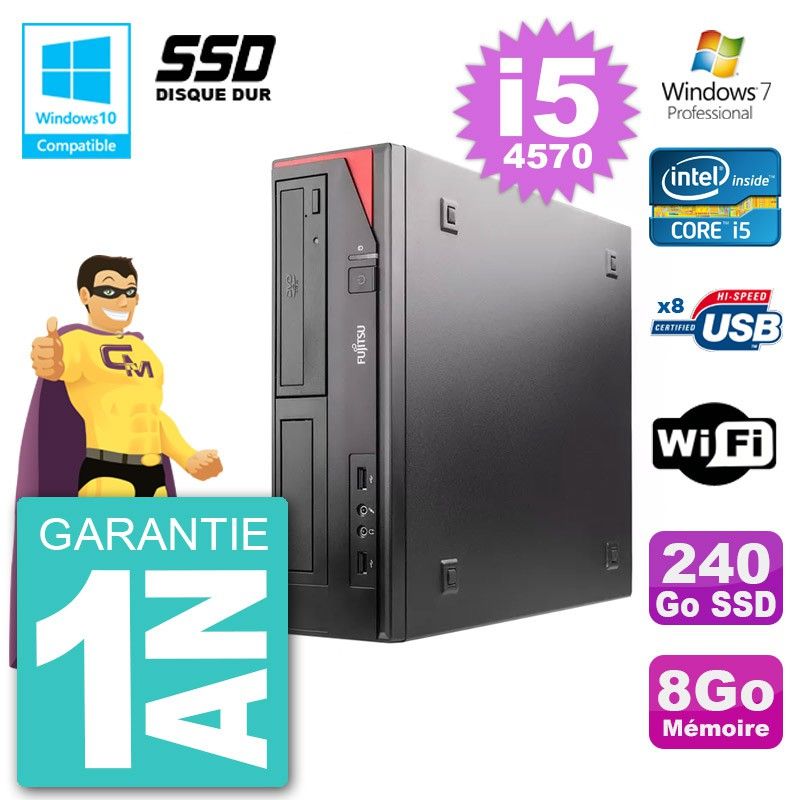 Fujitsu Esprimo E520 DT i5-4570 8GB RAM 240GB SSD DVD Writer WiFi Windows 7 Desktop Computer