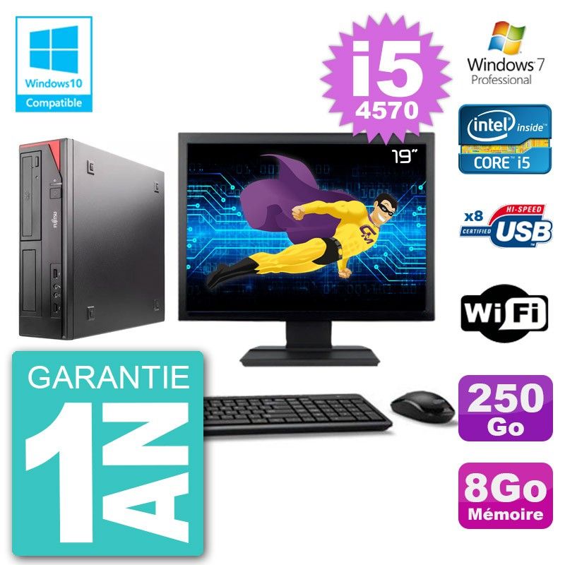 Ordinateur de bureau Fujitsu Esprimo E520 19 pouces, i5-4570, 8 Go RAM, 250 Go HDD, lecteur DVD, Wi-Fi, Windows 7 Pro