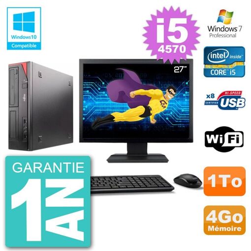 Fujitsu Esprimo E520 Desktop PC 27" Screen i5-4570 4GB RAM 1TB HDD DVD Burner WiFi Windows 7 Pro