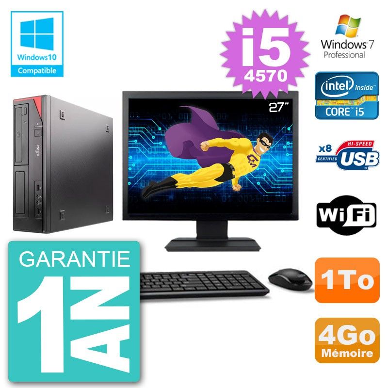 Ordinateur de bureau Fujitsu Esprimo E520 Écran 27'' Intel Core i5-4570 4 Go RAM 1 To HDD Graveur DVD Wi-Fi Windows 7 Professionnel