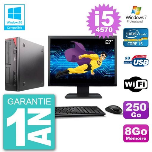 Ordinateur de bureau Fujitsu Esprimo E520 (écran 27'', i5-4570, 8 Go RAM, 250 Go SSD, graveur DVD, Wi-Fi, Windows 7 Pro)