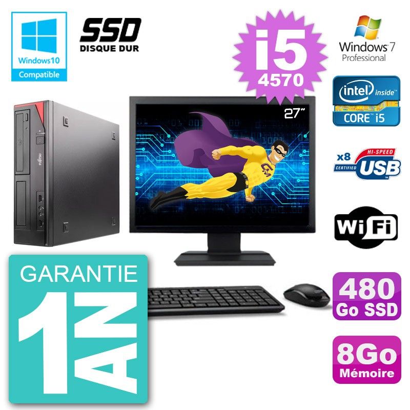 Fujitsu Esprimo E520 27-Inch Desktop PC i5-4570, 8GB RAM, 480GB SSD, DVD Drive, WiFi, Windows 7 Pro