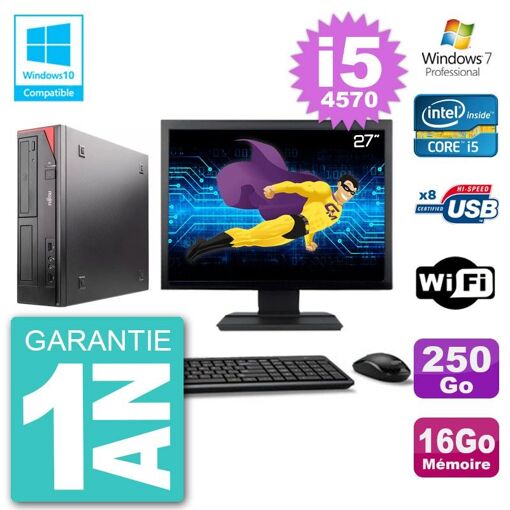 Fujitsu Esprimo E520 27-inch Display, i5-4570, 16GB RAM, 250GB HDD, DVD Burner, WiFi, Windows 7 Pro