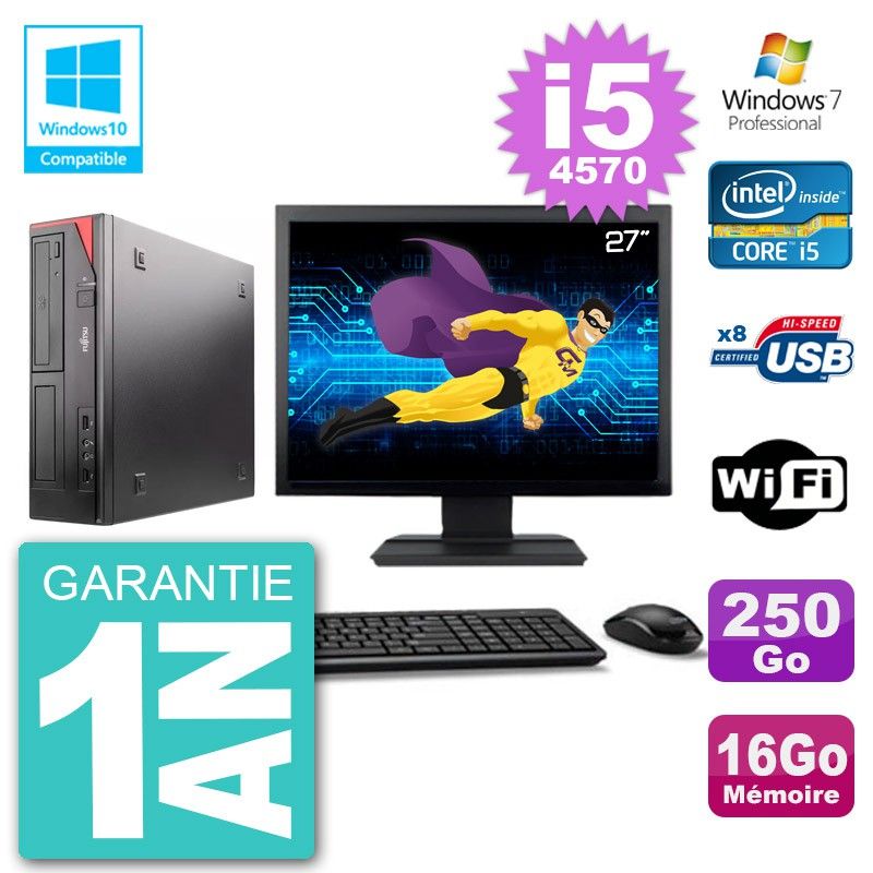 Fujitsu Esprimo E520 27-inch Display, i5-4570, 16GB RAM, 250GB HDD, DVD Burner, WiFi, Windows 7 Pro